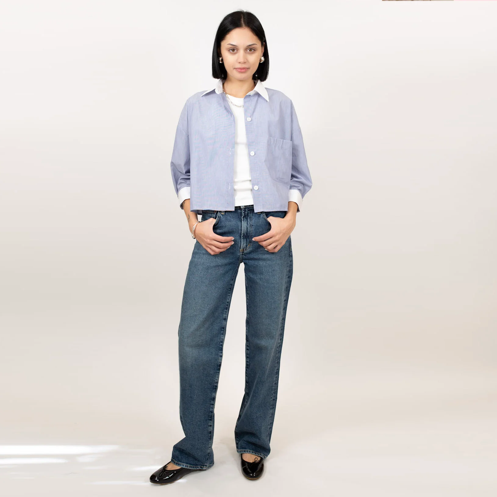 Kat Stripe Collar Crop Shirt - Image 10