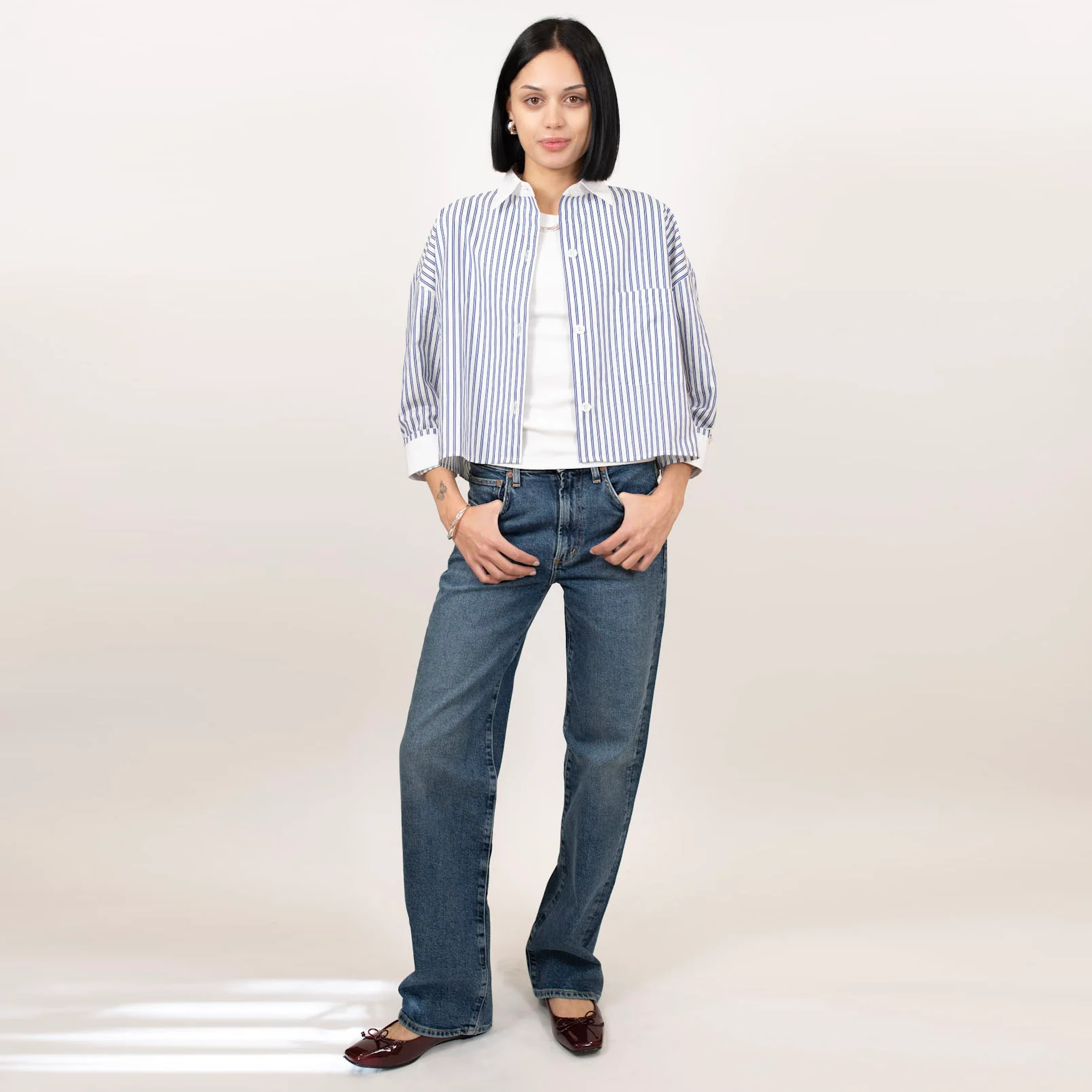 Kat Stripe Collar Crop Shirt - Image 12