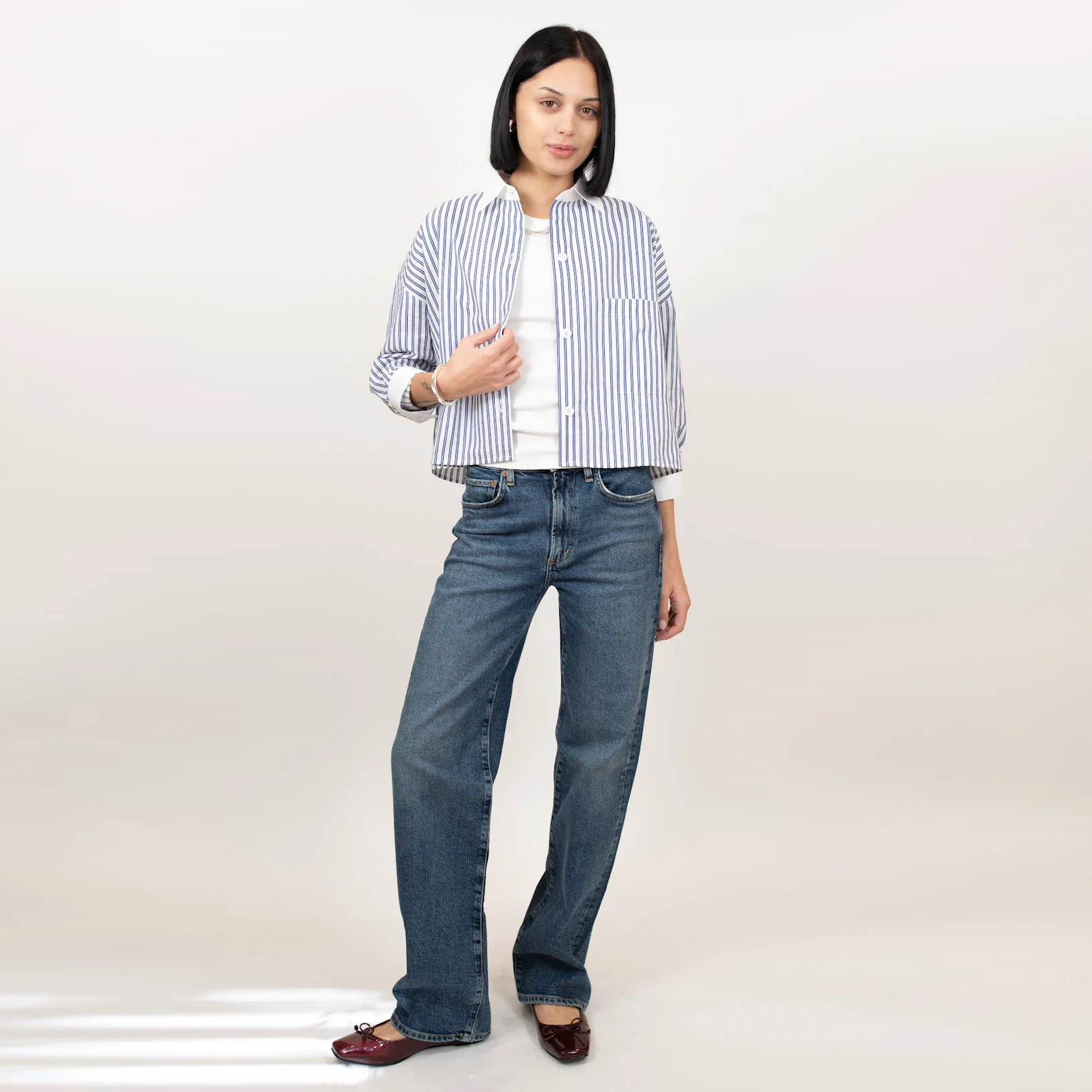 Kat Stripe Collar Crop Shirt - Image 13