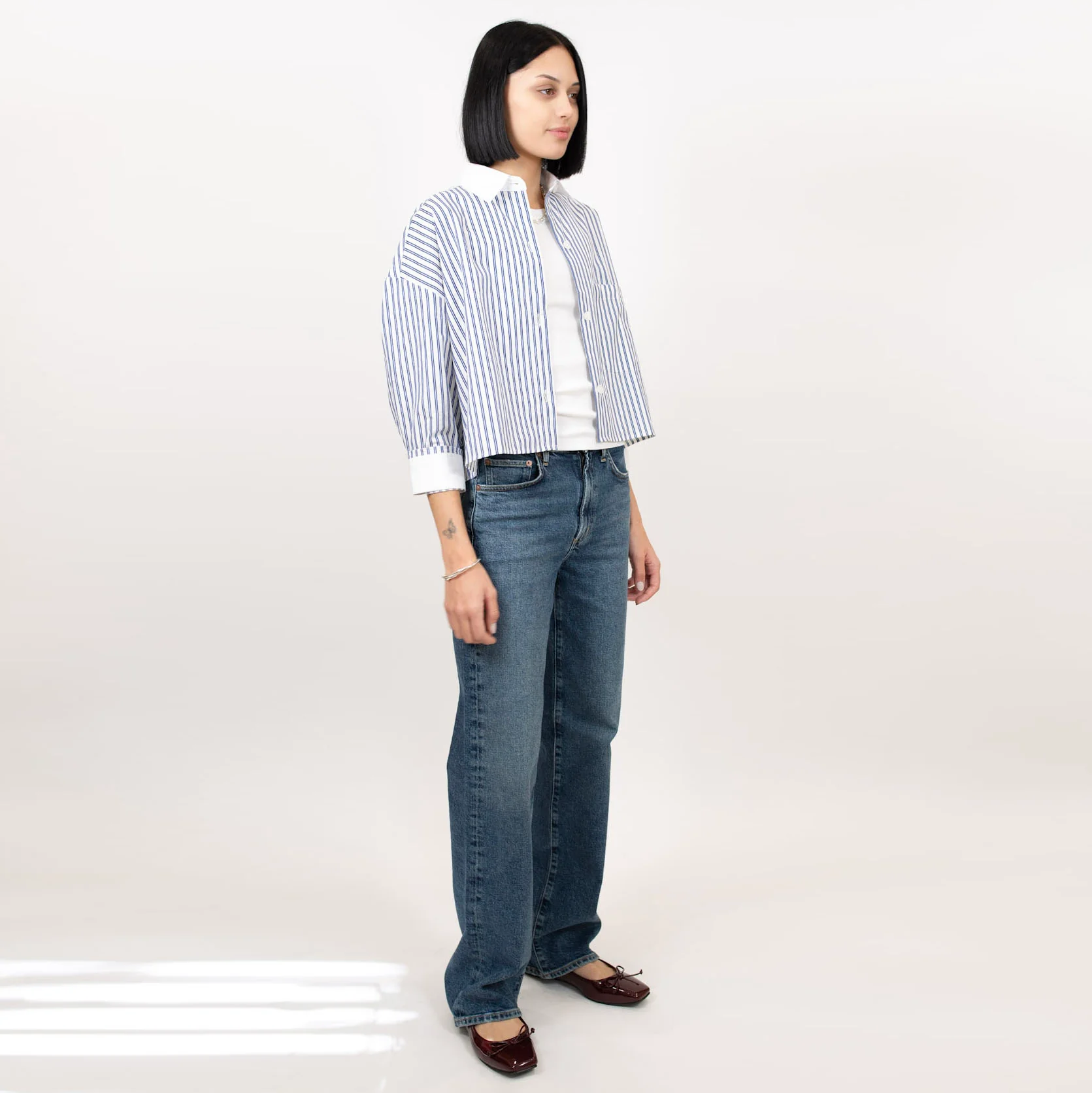 Kat Stripe Collar Crop Shirt - Image 14