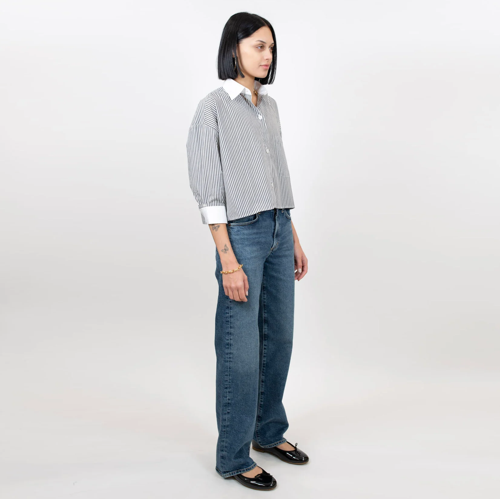 Kat Stripe Collar Crop Shirt - Image 15