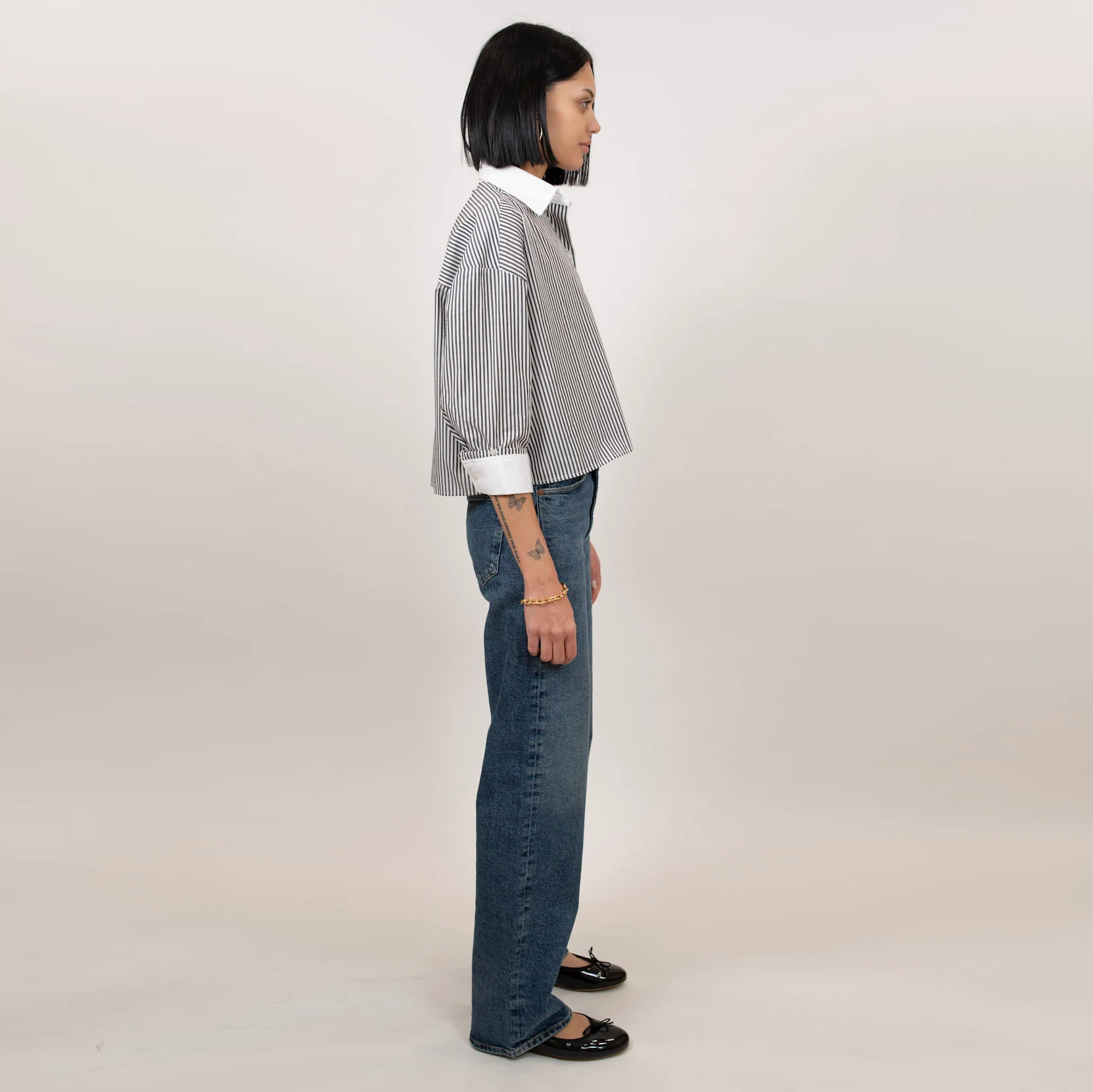 Kat Stripe Collar Crop Shirt - Image 16