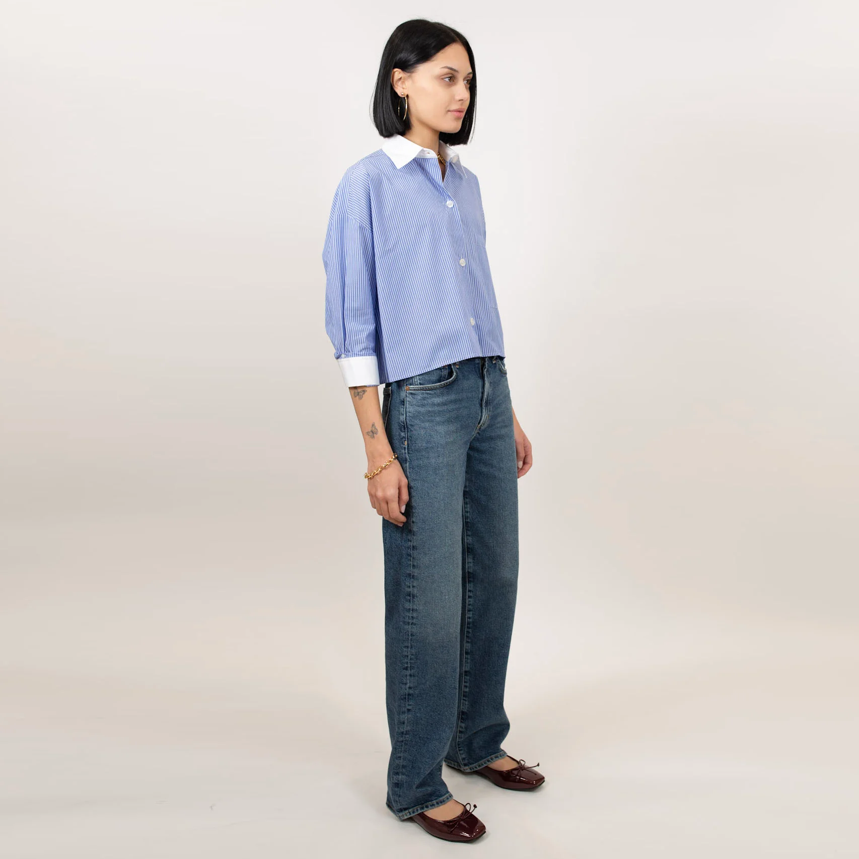 Kat Stripe Collar Crop Shirt - Image 17