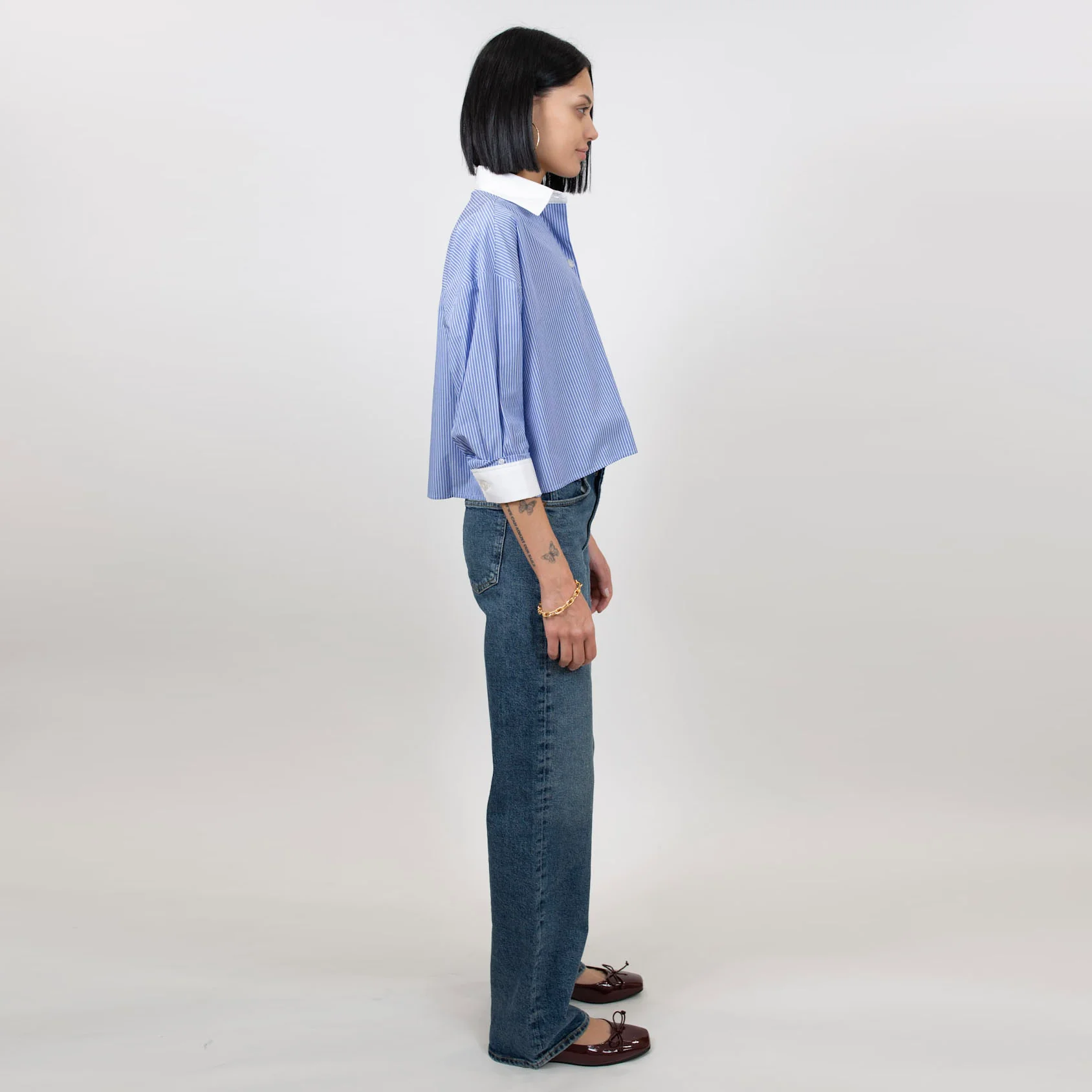 Kat Stripe Collar Crop Shirt - Image 18