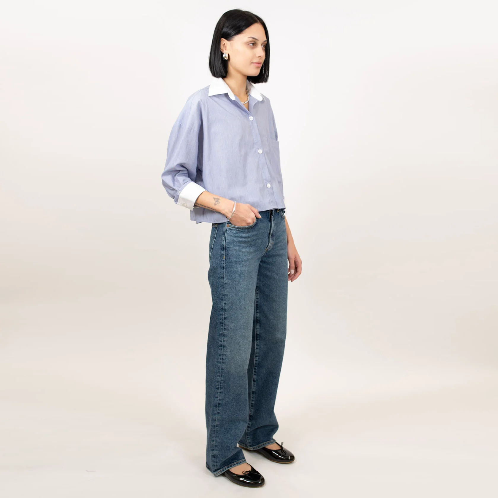 Kat Stripe Collar Crop Shirt - Image 20