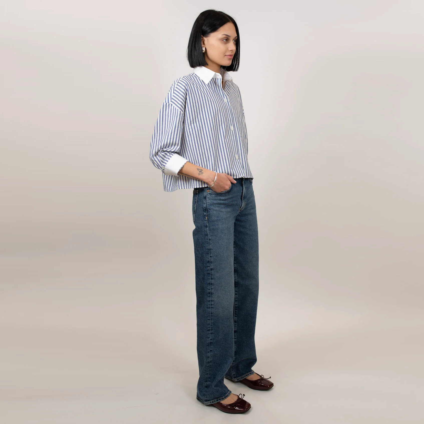 Kat Stripe Collar Crop Shirt - Image 23