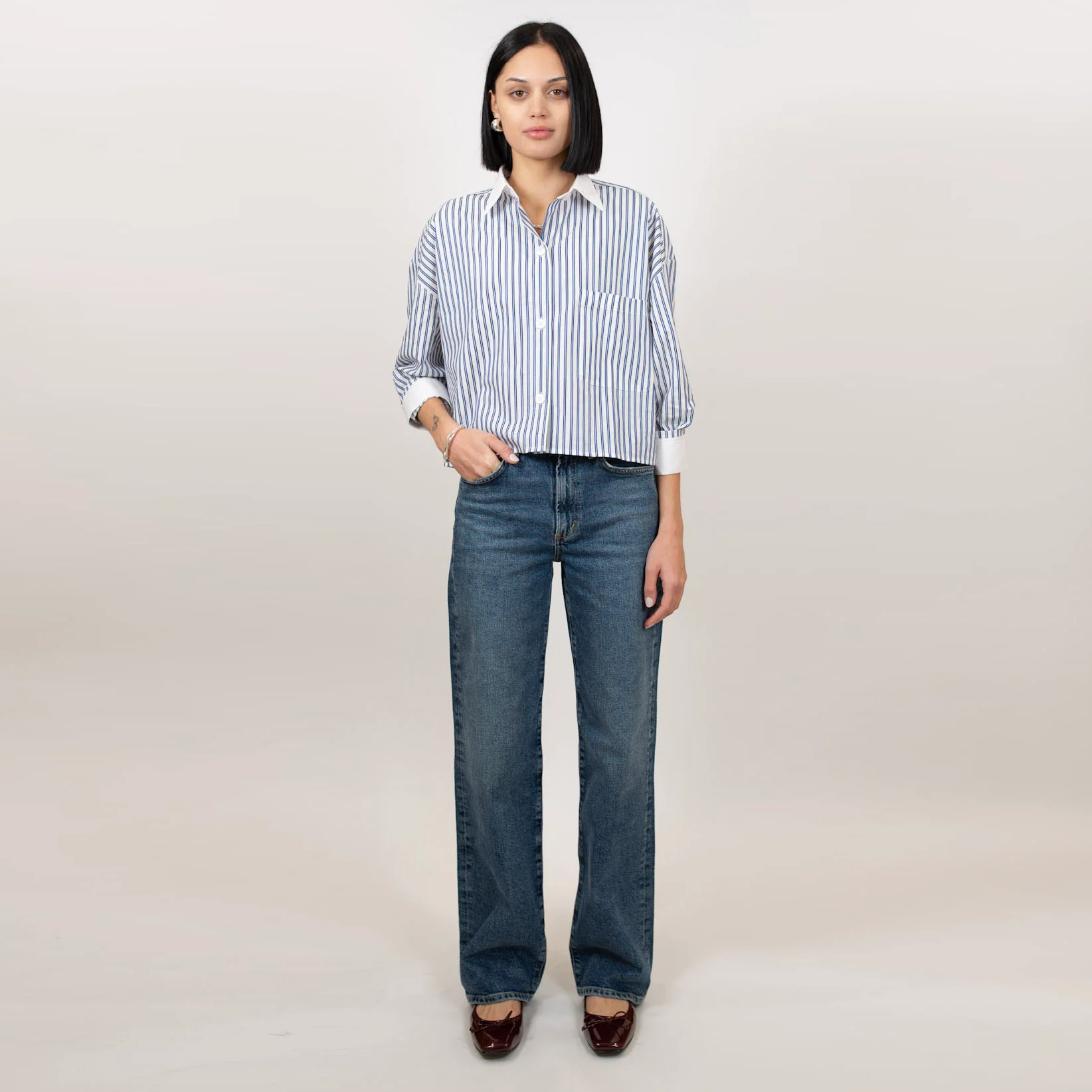 Kat Stripe Collar Crop Shirt - Image 3