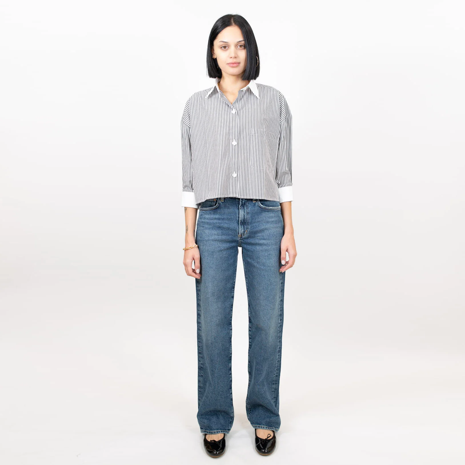 Kat Stripe Collar Crop Shirt - Image 4