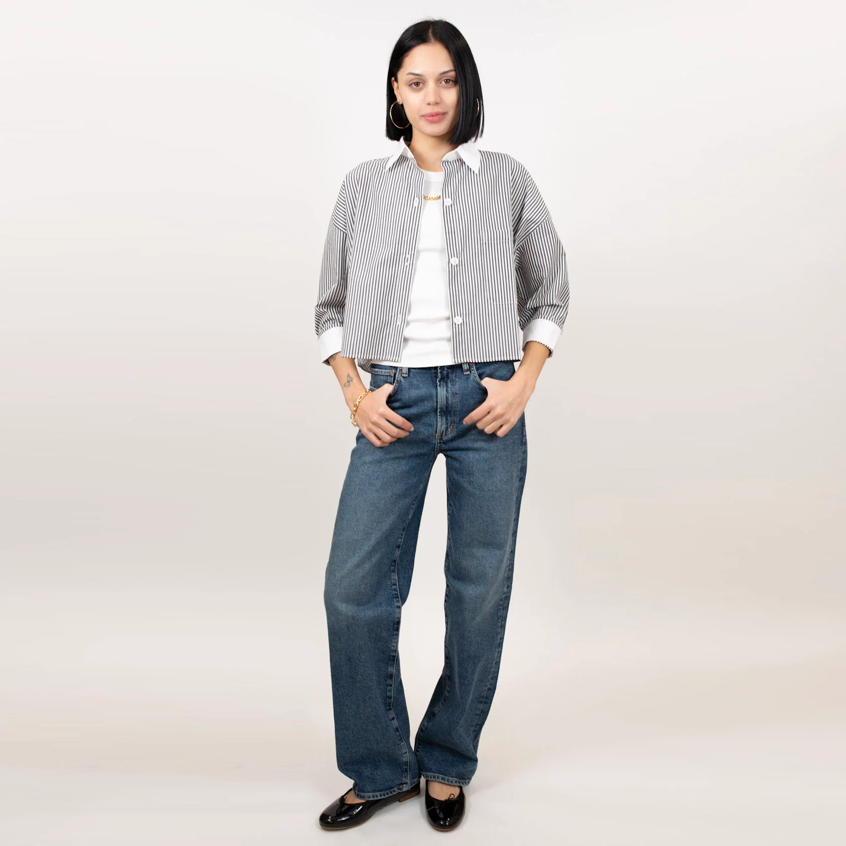 Kat Stripe Collar Crop Shirt - Image 6