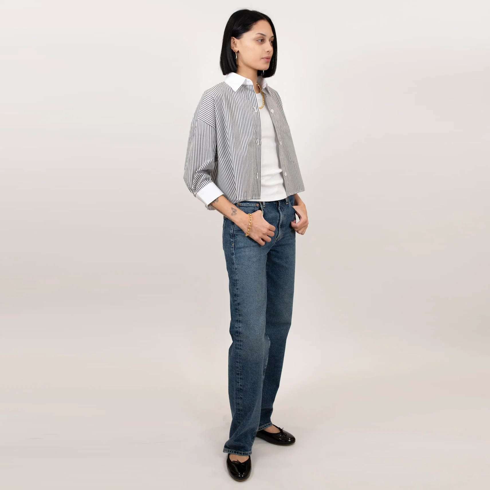 Kat Stripe Collar Crop Shirt - Image 7