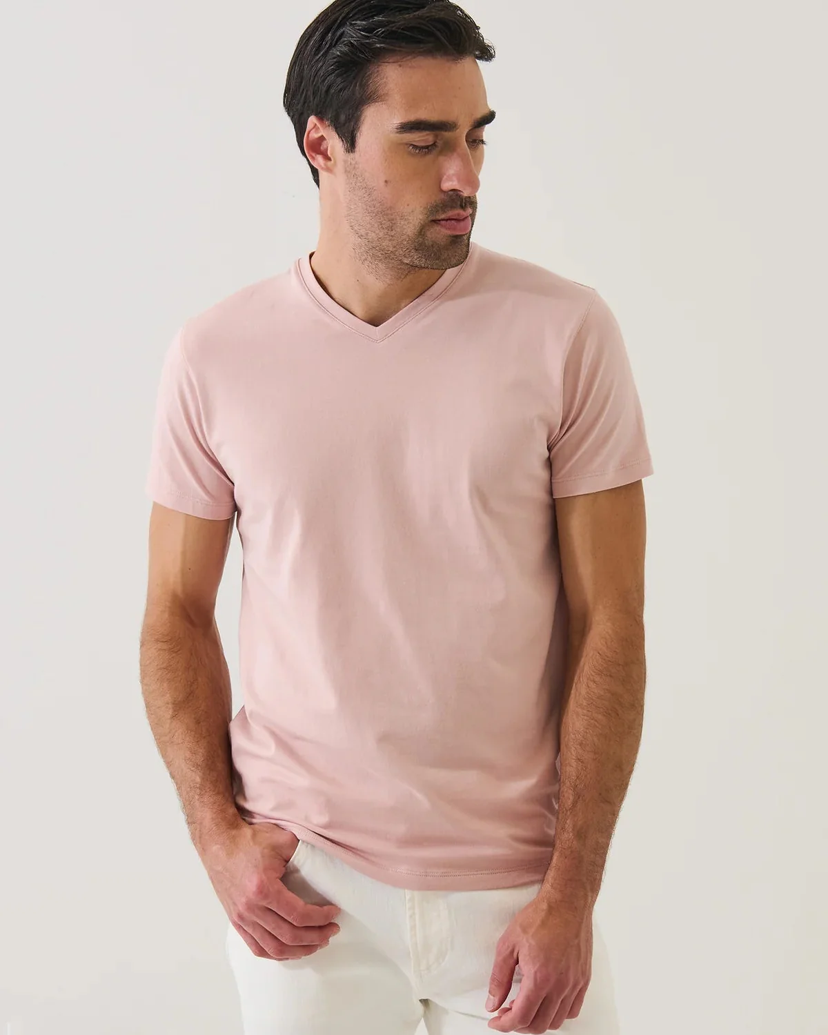Pima Cotton Stretch V-Neck T-Shirt - Image 4